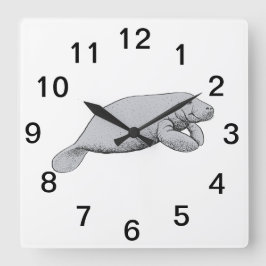 Vintages Manatee Zeichnend Quadratische Wanduhr