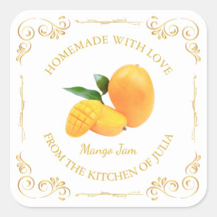 Vintages Mango-Jam-Platz-Label Quadratischer Aufkleber
