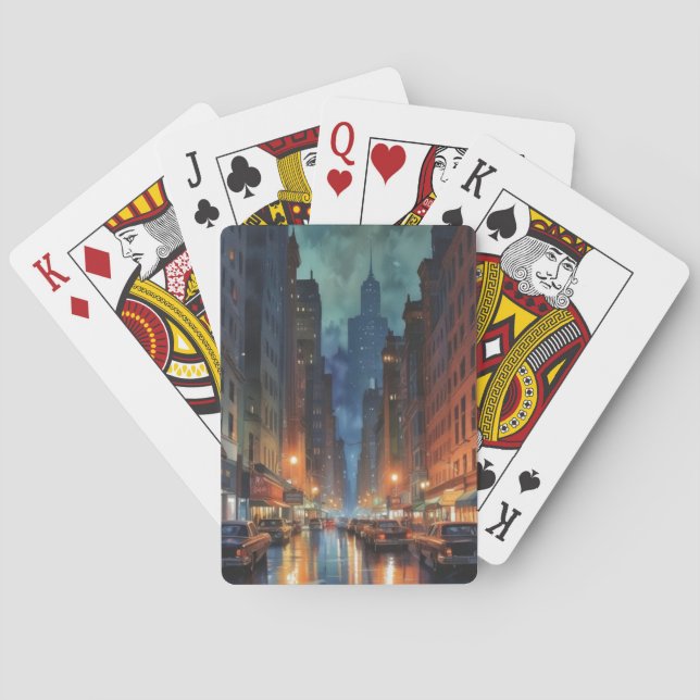 Vintages Manhattan New York City Nachtmalerei Spielkarten (Rückseite)
