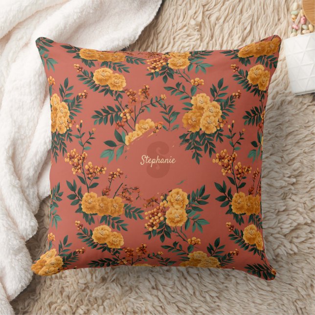 Vintages Marigold Calendula Floral Pattern Kissen (Decke)