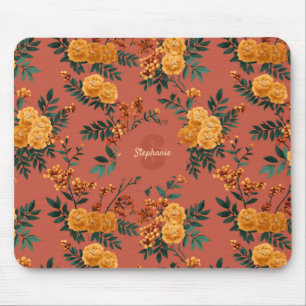 Vintages Marigold Calendula Floral Pattern Mousepad