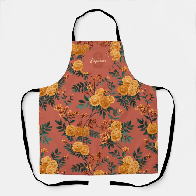 Vintages Marigold Calendula Floral Pattern Schürze (Vorderseite)