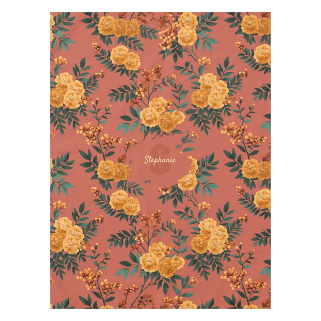 Vintages Marigold Calendula Floral Pattern Tischdecke (Vorderseite)