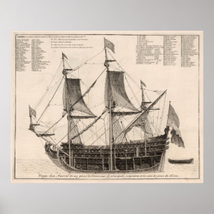 Vintages Marineschiff-Innendiagramm (1693) Poster