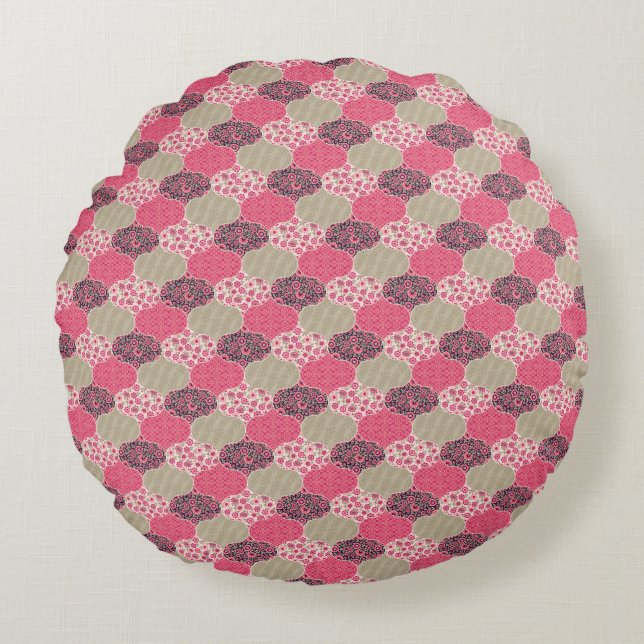 Vintages marokkanisches Muster Rosa Rundes Kissen (Vorderseite)