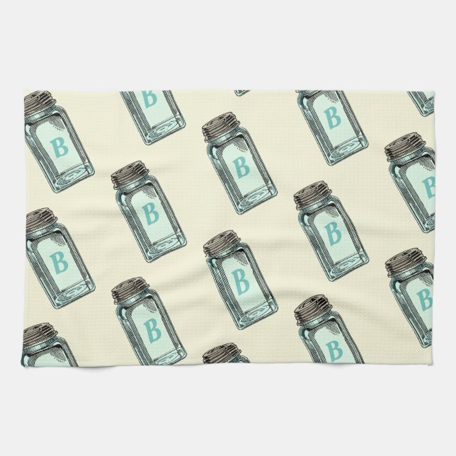 Vintages Mason Canning Jar Muster mit Monogramm Geschirrtuch (Horizontal)