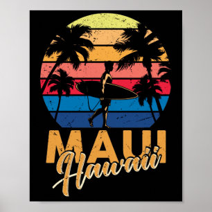Vintages Maui Hawaii Hawaiian Beach Surfing in den Poster