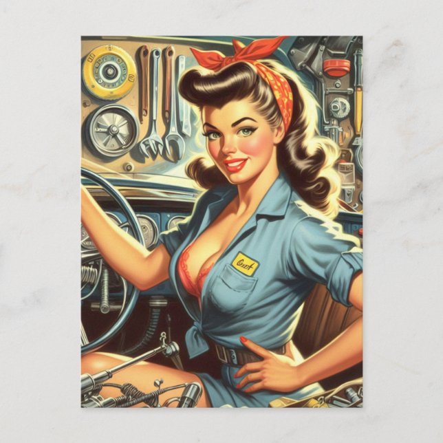 Vintages mechanisches Button Postkarte (Vorderseite)