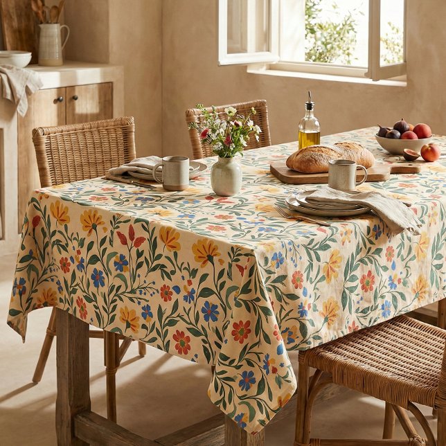 Vintages mediterranes Blumenmuster nahtlos Tischdecke (Mediterranean wildflower patterned tablecloth)