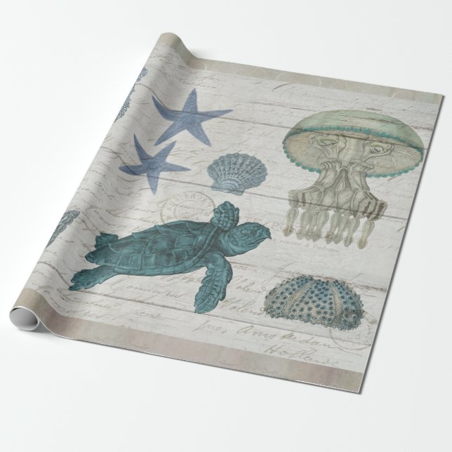 Vintages Meeresleben Korallenschildkröte Geschenkpapier (Ungerollt)