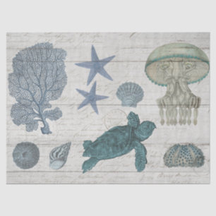 Vintages Meeresleben Korallenschildkröte Muscheln  Seidenpapier