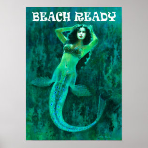 Vintages Meerjungfrau-Plakat "STRAND BEREIT " Poster