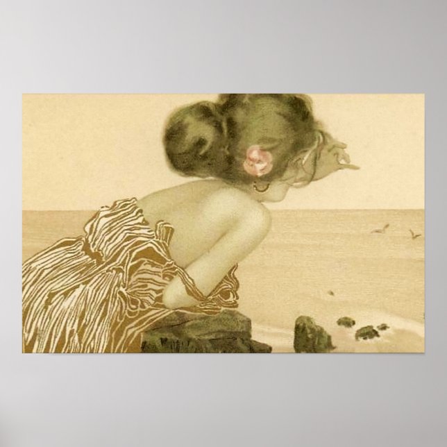 Vintages Meermädchen mit rosa Rosenplakat Poster (Vorne)