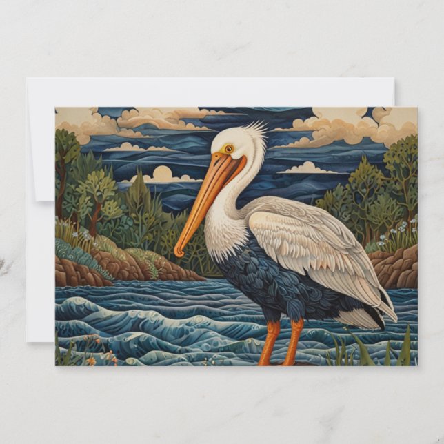 Vintages Meervogelpelikan Einladung (Vorderseite)
