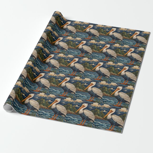 Vintages Meervogelpelikan Geschenkpapier (Ungerollt)