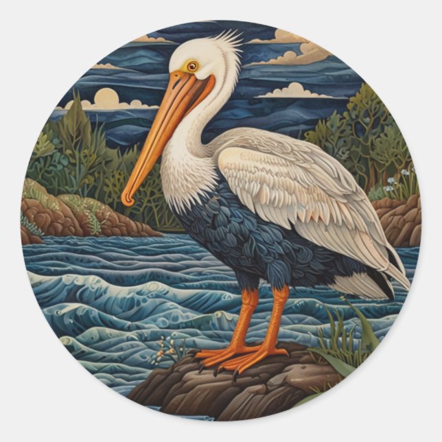 Vintages Meervogelpelikan Runder Aufkleber (Vorderseite)