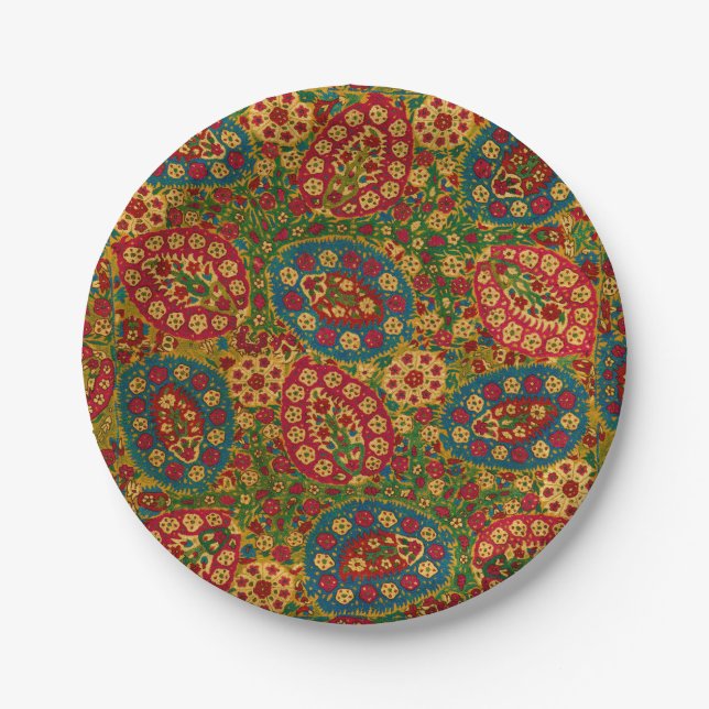 Vintages mehrfarbiges Blumenband Pappteller (Vorderseite)