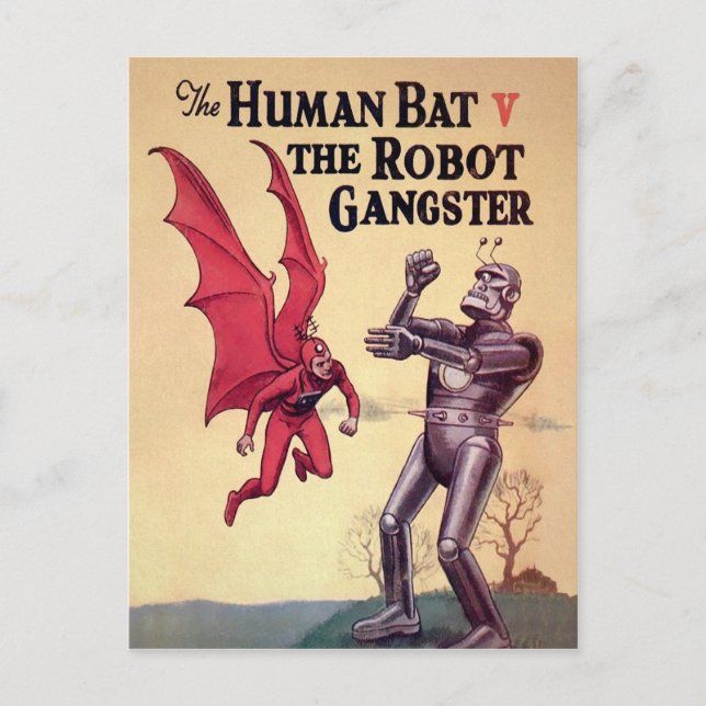 Vintages menschliches Fanggerät / Roboterganster Postkarte (Vorderseite)