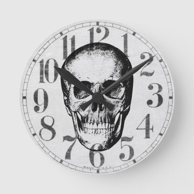 Vintages menschliches Schädel-Gesicht Runde Wanduhr (Vorderseite)