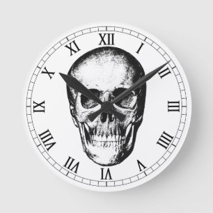 Vintages menschliches Schädelgesicht Runde Wanduhr