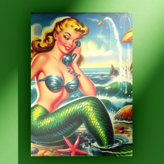 Vintages Mermaid Button Up Postkarte