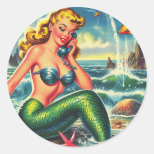 Vintages Mermaid Button Up Runder Aufkleber