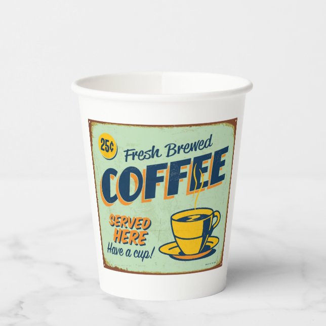 Vintages Metallschild - Frischkaffee Pappbecher (Links)