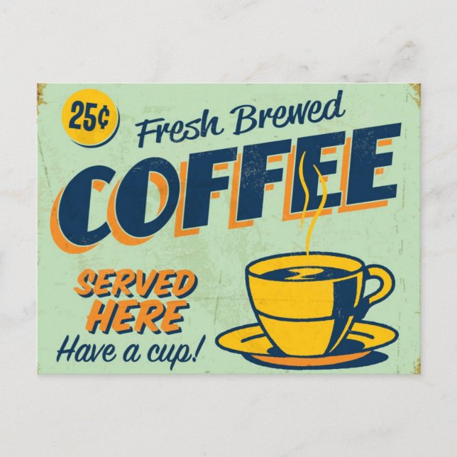Vintages Metallschild - Frischkaffee Postkarte (Vorderseite)