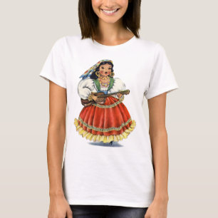 Vintages mexikanisches Mädchen Traditionelles Klei T-Shirt