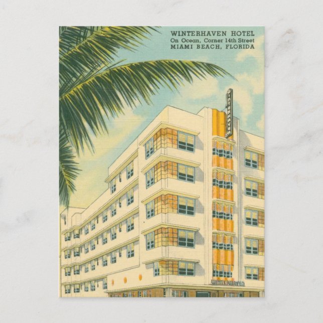 Vintages Miami Art Deco Postkarte (Vorderseite)