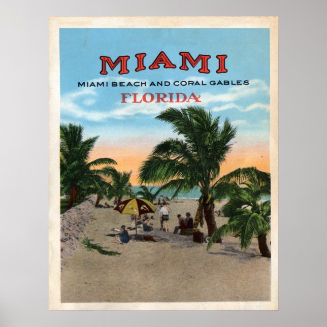 Vintages Miami und Korallengabel Florida Poster (Vorne)