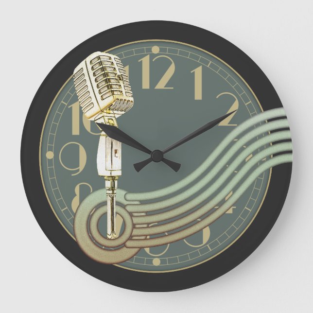 Vintages Mikrofon Große Wanduhr (Vorderseite)