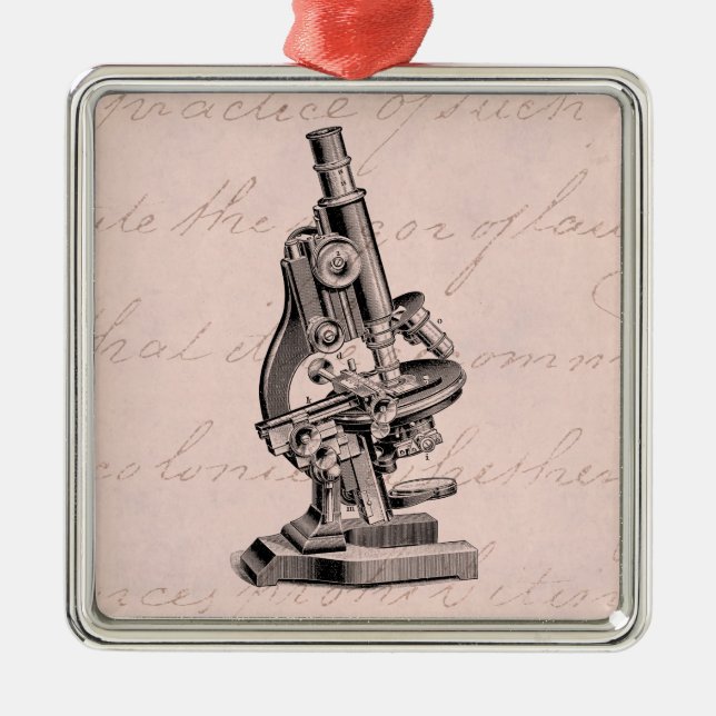 Vintages Mikroskop-Illustrations-Rosa Steampunk Silbernes Ornament (Vorne)