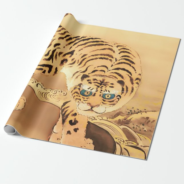 Vintages Minhwa Tiger durch Stream Geschenkpapier (Ungerollt)