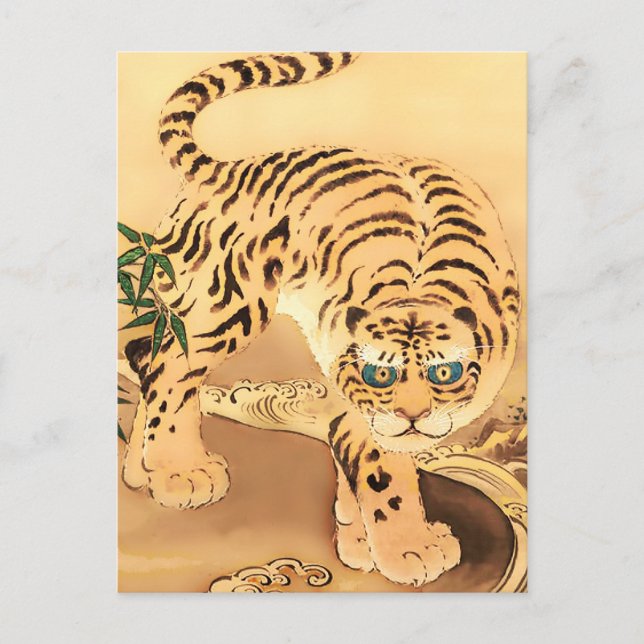 Vintages Minhwa Tiger durch Stream Postkarte (Vorderseite)