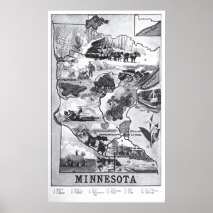 Vintages Minnesota illustrative Map (1921) Poster
