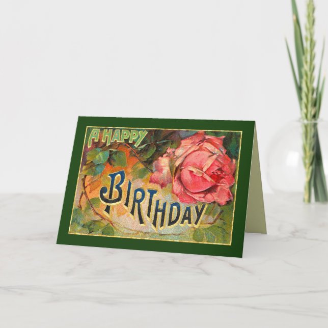 Vintages mit Blumenalles Gute zum Geburtstag Karte (Vorderseite)