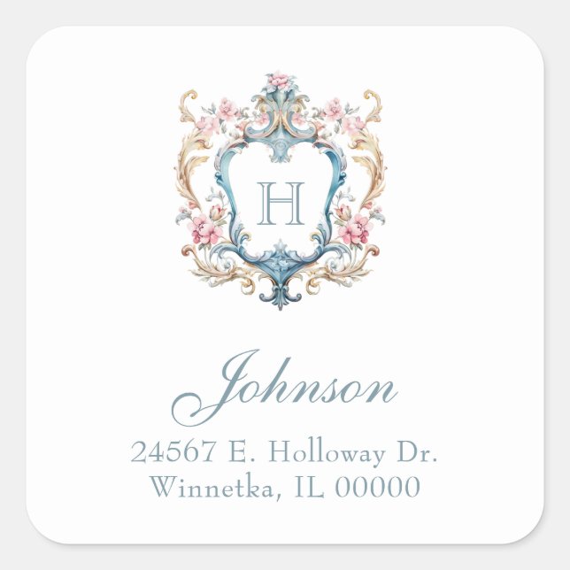 Vintages Mit Monogramm Wappen Rücksendeadresse Quadratischer Aufkleber (Vorderseite)