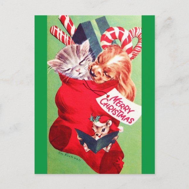 Vintages Mittelalter Schönes Baby Puppy Kitten Postkarte (Vorderseite)