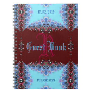 Vintages mittelalterliches Blue Red Lacy Monogram Notizblock