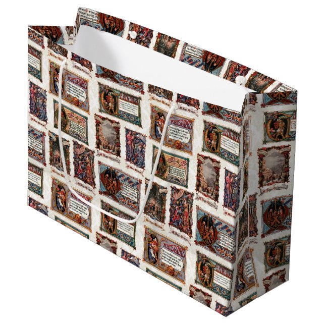 Vintages mittelalterliches Weihnachtsgebäck Große Geschenktüte (Vorderseite Schrägansicht)