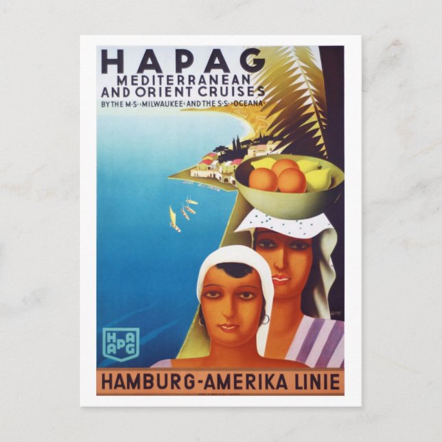 Vintages Mittelmeer & Orientalische Kreuzfahrt Postkarte (Vorderseite)