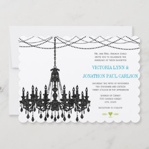Vintages modernes Aqua Kronleuchter Hochzeitseinla Einladung