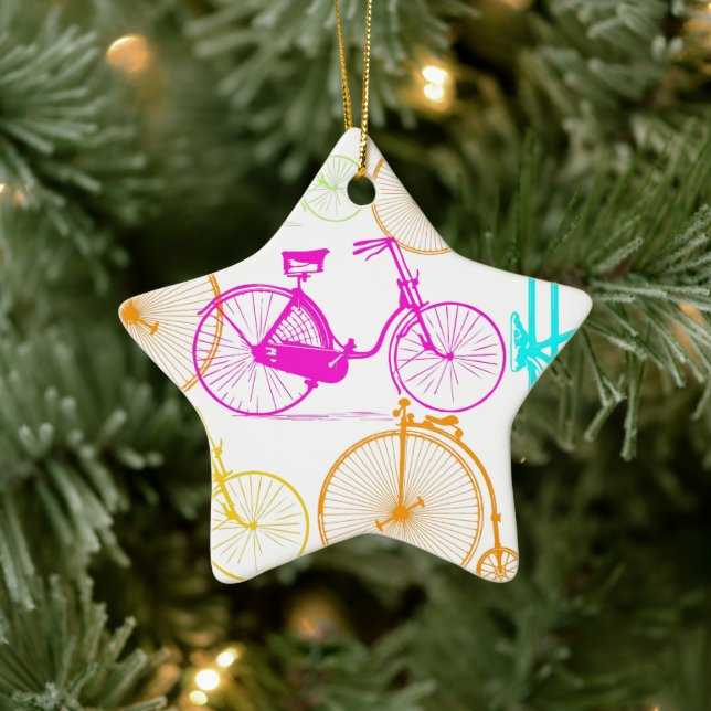 Vintages modernes Bikemodell leuchtendes Neonmuste Keramikornament (Baum)