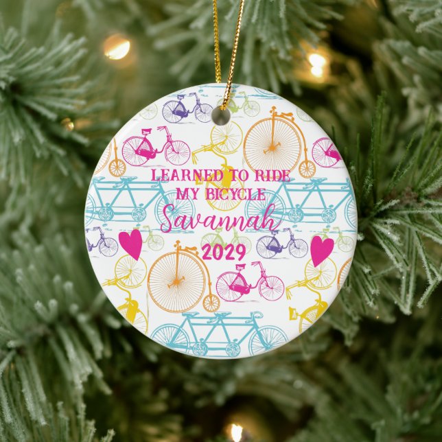 Vintages modernes Bikemodell leuchtendes Neonmuste Keramikornament (Baum)