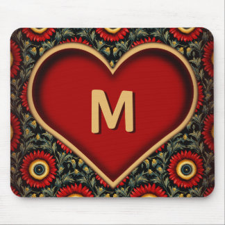 Vintages Monogram-Herzmousepad mit individueller R Mousepad