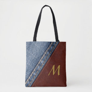Vintages Monogramm-Denim und Leder Tasche