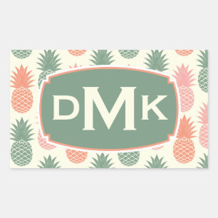 Vintages Monogramm des Ananas-Muster-  Rechteckiger Aufkleber