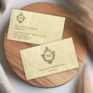 Vintages Monogramm in Altpapier aus Wappen Visitenkarte