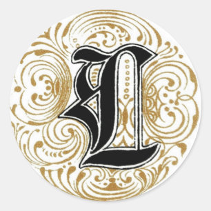 Vintages Monogramm "L" in Gold Runder Aufkleber